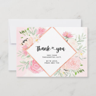 Pink Watercolor Floral Danke Karte