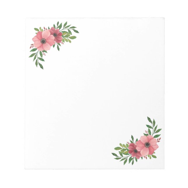 Pink Watercolor Floral Design Notepad Notizblock (Vorderseite)