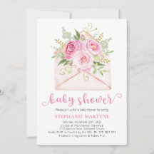 Pink Watercolor Floral Envelope Babydusche