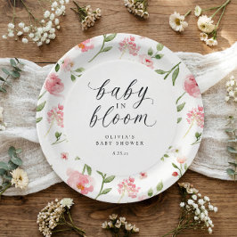 Pink Watercolor Floral Garden Baby in Bloom Shower Pappteller