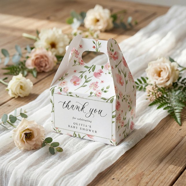 Pink Watercolor Floral Garden Baby Shower Geschenkschachtel (Baby shower favor box with pink watercolor flowers and botanical garden design)