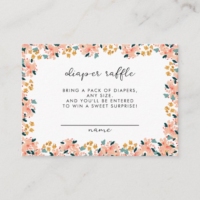 Pink Watercolor Floral Garden Diaper Raffle Begleitkarte (Vorderseite)