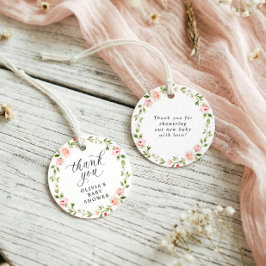 Pink Watercolor Floral Garden Girl Baby Shower Geschenkanhänger