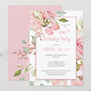 Pink Watercolor Floral Geburtstagsparty Einladung