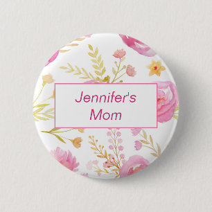 Pink Watercolor Floral ID Kinderdusche Button