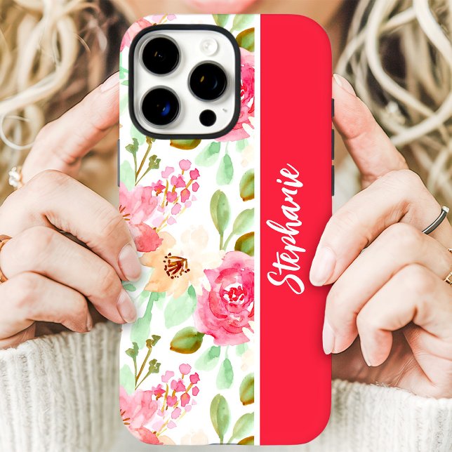 Pink Watercolor Floral Individuelle Name Case-Mate iPhone Hülle (Von Creator hochgeladen)