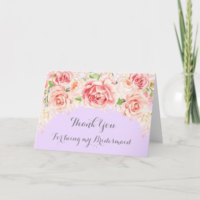 Pink Watercolor Floral Lila Danke Bridesmaid (Vorderseite)