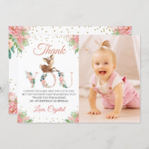 Pink Watercolor Floral Little Deer Birthday Foto