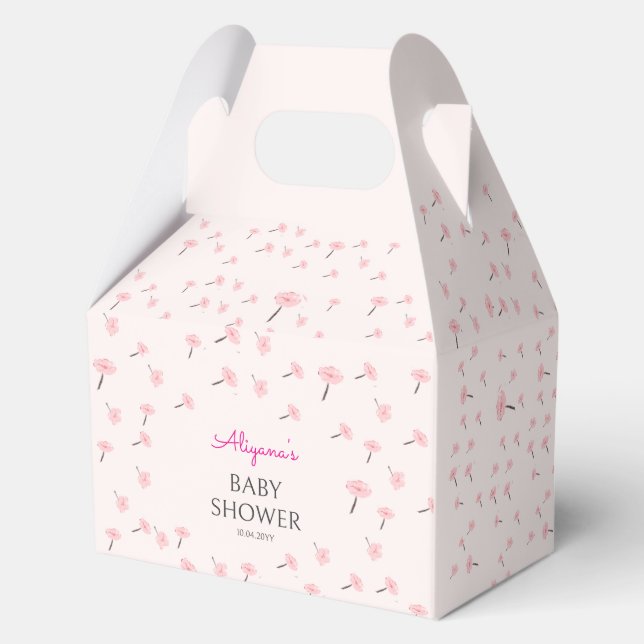 Pink Watercolor Floral Minimal Baby Shower Geschenkschachtel (Vorderseite)