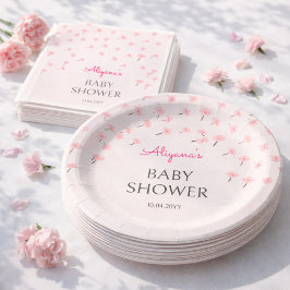 Pink Watercolor Floral Minimal Baby Shower Pappteller