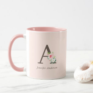 Pink Watercolor Floral Monogram Tasse