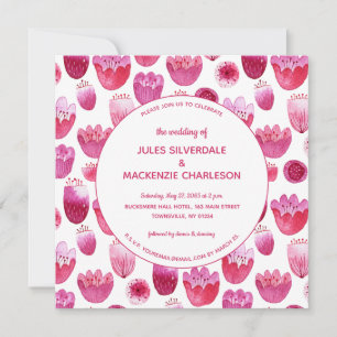 Pink Watercolor Floral Muster Hochzeit Einladung