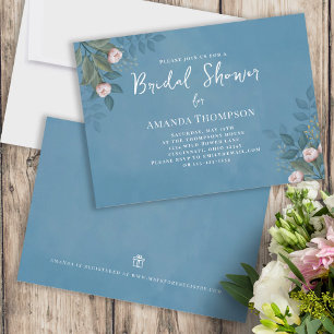Pink Watercolor Floral Navy Blue Brautparty Einladung