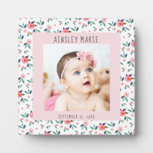 Pink Watercolor Floral New Baby Girl Foto Fotoplatte