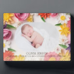 Pink Watercolor Floral New Baby Girl Photo Plaque Fotoplatte<br><div class="desc">Beautiful and elegant Tabletop Plaque with Easel Personalize with your Baby photos.</div>