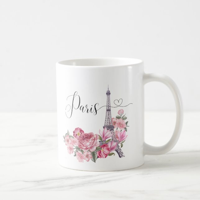 Pink Watercolor Floral Paris City Kaffeetasse (Rechts)