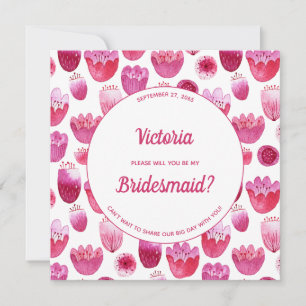Pink Watercolor Floral Pattern Sei meine Bridesmai Einladung