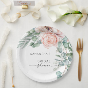 Pink Watercolor Floral Peel Brautparty Pappteller