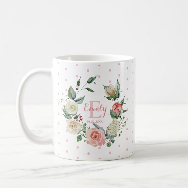 Pink Watercolor Floral Polka Dots Girl Kaffeetasse (Links)