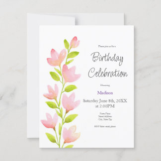 Pink Watercolor Floral Steak Einladung