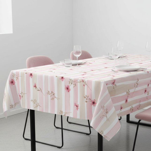 Pink Watercolor Floral Stripe Pattern Tischdecke (Von Creator hochgeladen)