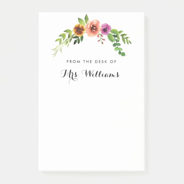 Pink Watercolor Floral Teacher Nachbesprechung Post-it Klebezettel (Vorderseite)