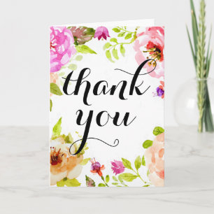 Pink Watercolor Floral Thank You Dankeskarte