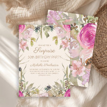 Pink Watercolor Floral Überraschung 50. Geburtstag