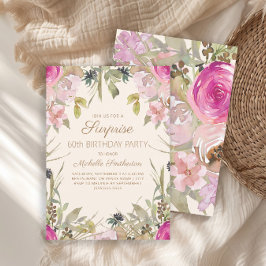Pink Watercolor Floral Überraschung 60. Geburtstag Einladung