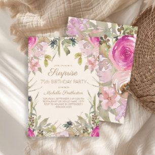 Pink Watercolor Floral Überraschung 75. Geburtstag Einladung