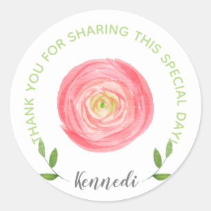 Pink Watercolor Floral Vielen Dank Runder Aufkleber