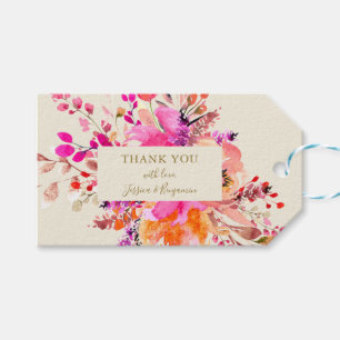 Pink Watercolor Floral Wedding Custom Vielen Dank Geschenkanhänger