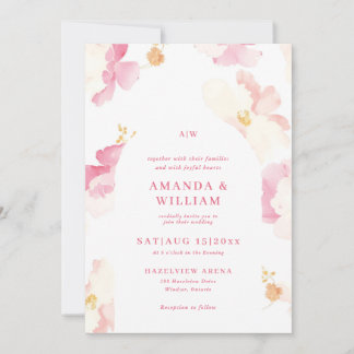 Pink watercolor floral Wedding Invitation Einladung