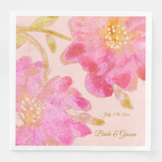 Pink Watercolor Floral Wedding Napkins Serviette (Vorderseite)