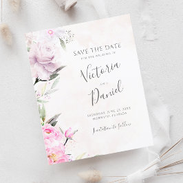 Pink Watercolor Floral Wedding Save the Date