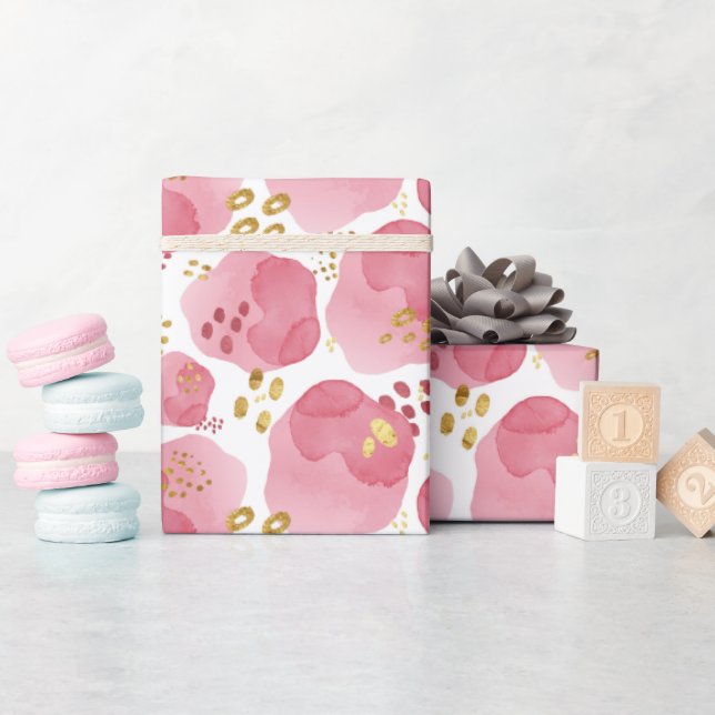 Pink Watercolor Floral Wrapping Paper - Elegante A Geschenkpapier (Babyparty)