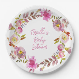 Pink Watercolor Floral Wreath Pappteller
