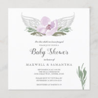 Pink Watercolor Florals Angel Wings Baby Dusche