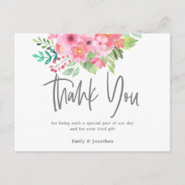 Pink Watercolor Florals Leaf Calligraphy Vielen Da Postkarte