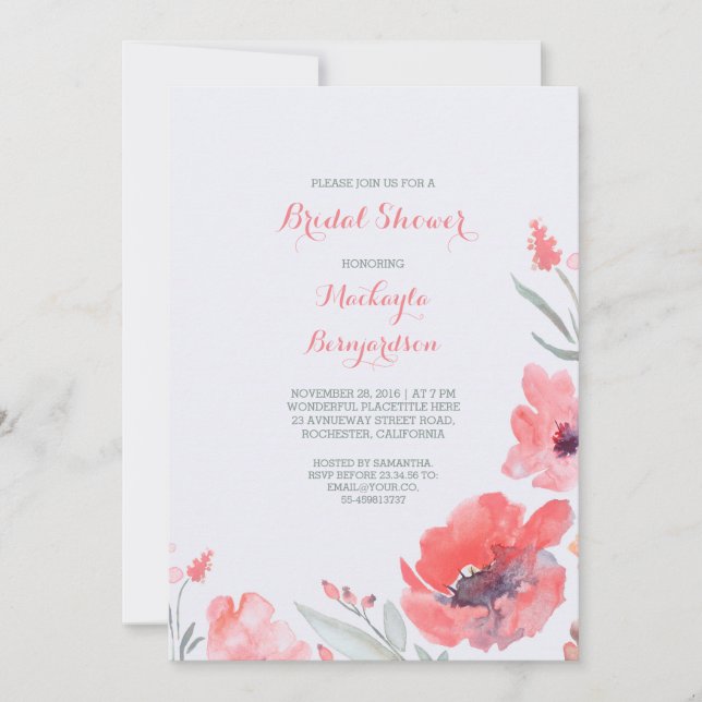 Pink Watercolor Florals Niedliches Brautparty Einladung (Vorderseite)