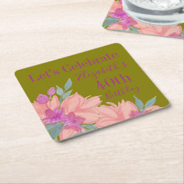 Pink Watercolor Florals Personalisiert Napkins Rechteckiger Pappuntersetzer