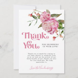 Pink Watercolor Flower Girl Babydusche Dankeskarte