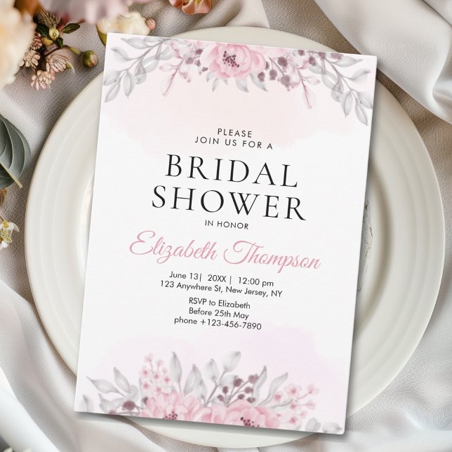 Pink Watercolor Flowers Bridal Shower Einladung (Von Creator hochgeladen)