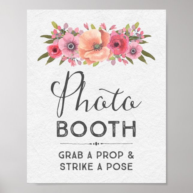 Pink Watercolor Foto Booth Wedding Sign Poster (Vorne)