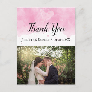 Pink Watercolor Foto Wedding Danke Postkarte