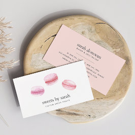 Pink Watercolor Französisch Macarons Bäckerei Visitenkarte