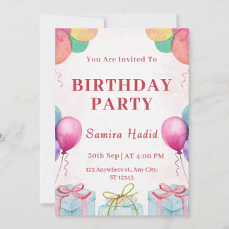Pink Watercolor Geburtstagsparty Einladung