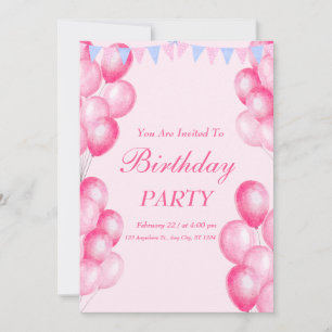 Pink Watercolor Geburtstagsparty Einladung