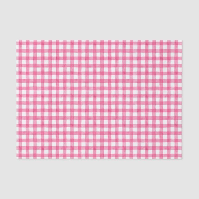 Pink Watercolor Gingham Tissue Paper Seidenpapier (Vorderseite)