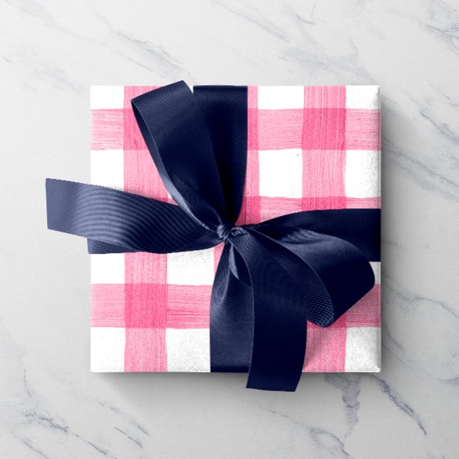 Pink Watercolor Gingham Wrapping Paper Geschenkpapier (Von Creator hochgeladen)